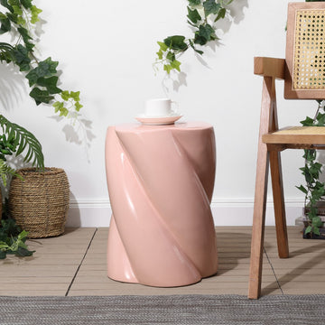 Yves 18" Modern Minimalist Rope Twist Ceramic Indoor-Outdoor Garden Stool